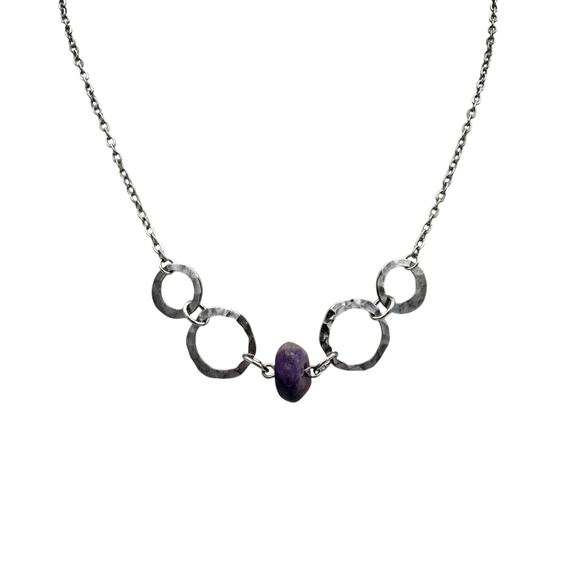 Park Lane Silver Tone Round Metal Purple Stone Short Necklace Dainty Fairycore - Picture 2 of 8
